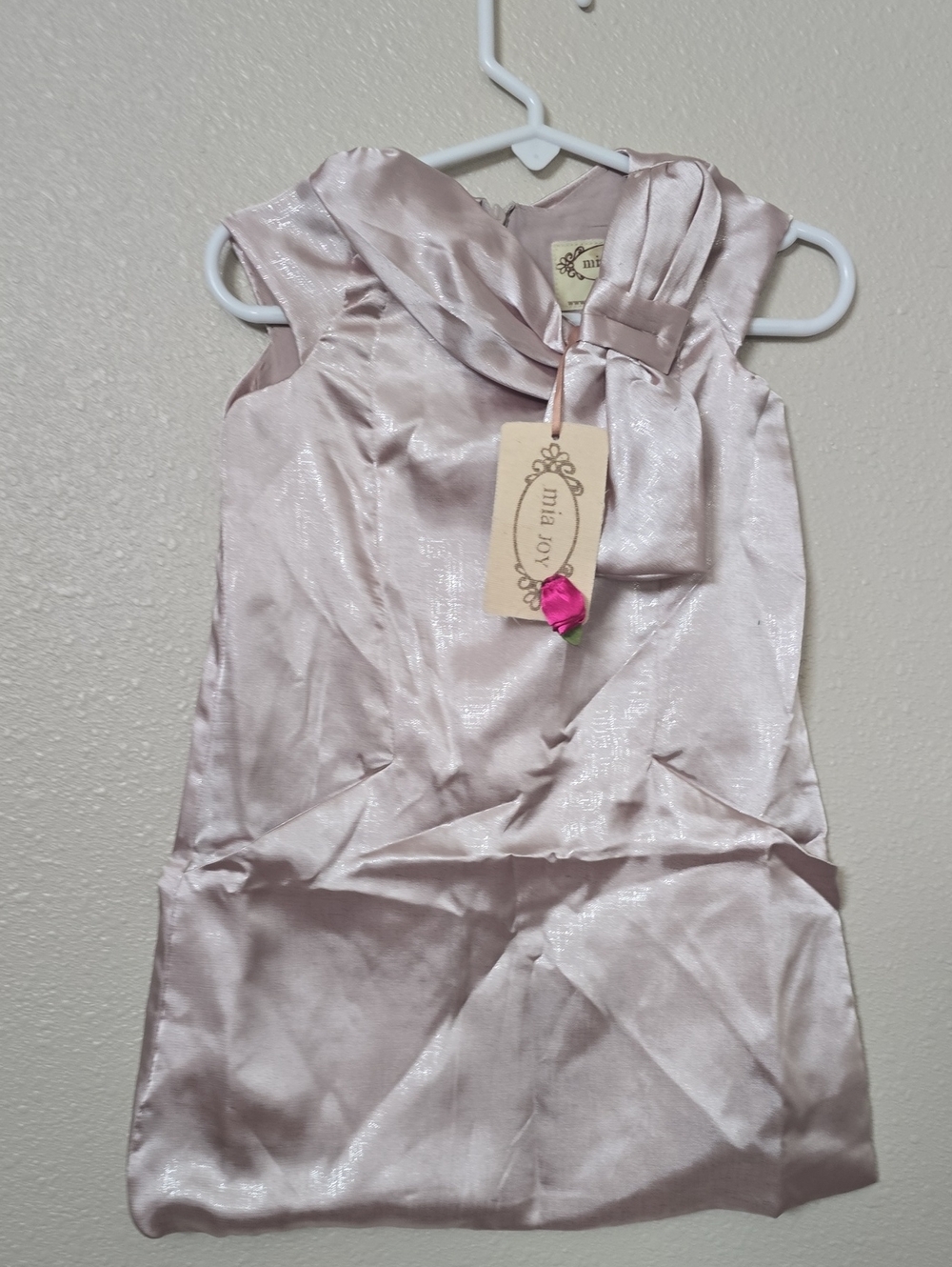 Joyfolie Shimmery Blush Pink Bow Neck Dress
